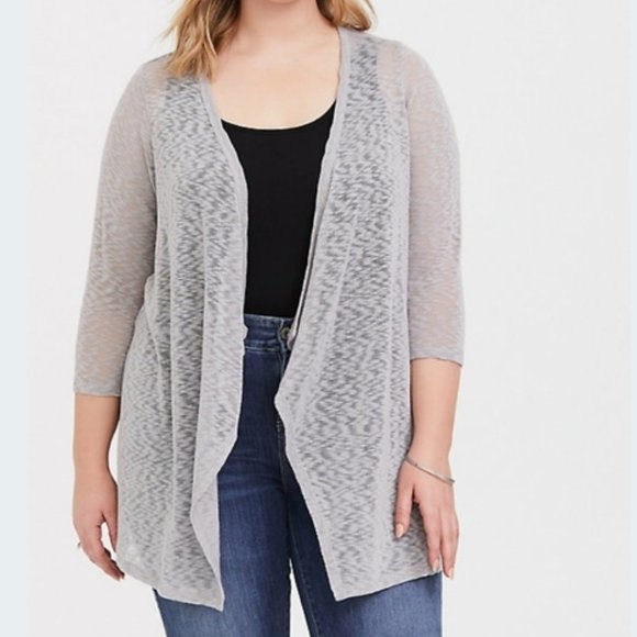 Torrid Gray Open Knit Slub Drape Front Cardigan Torrid Gray Open Knit Slub Drape Front Cardigan